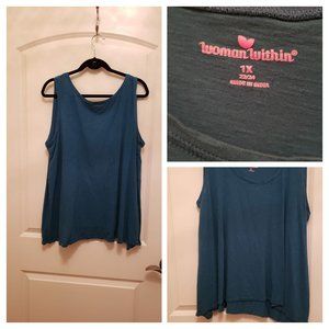 Jade/blue knit slub style round neck tank top